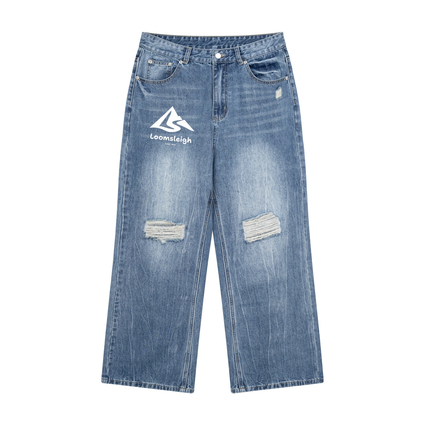 Men's Distressed Straight Leg Denim Jeans