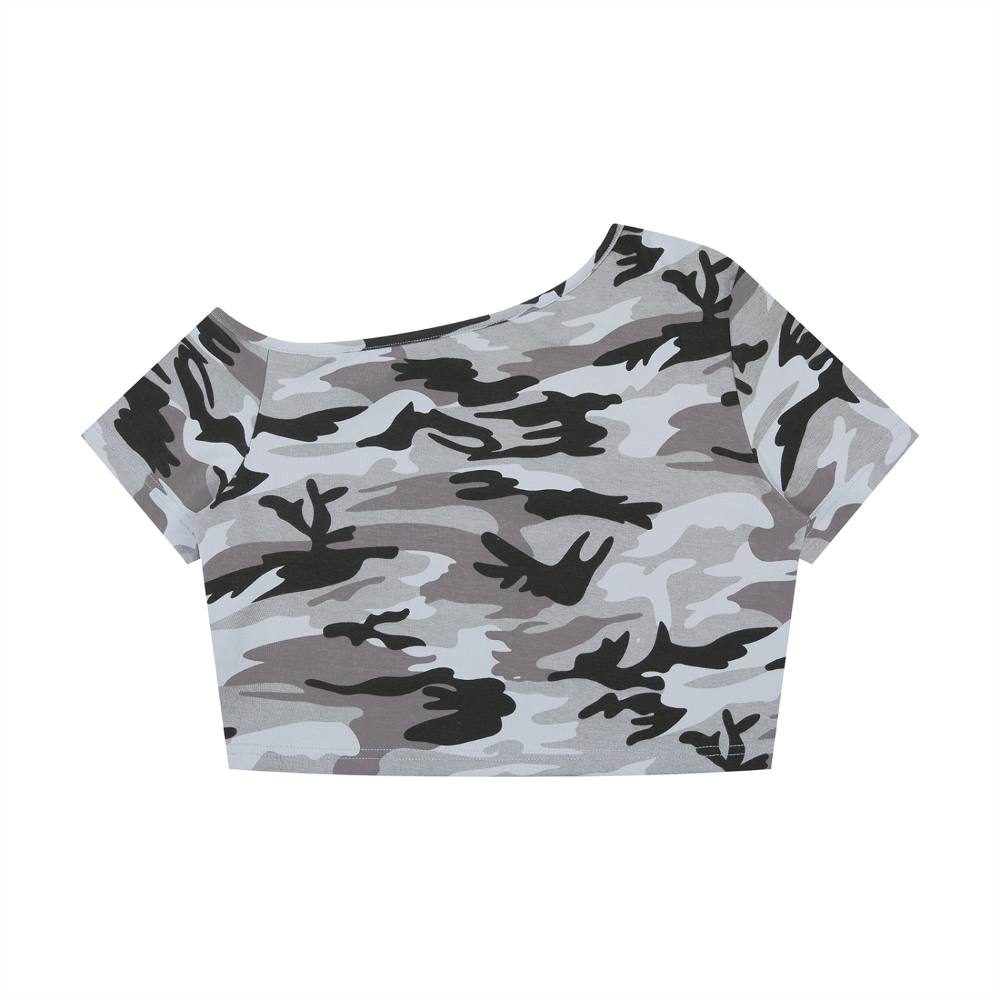 Women's Camo Off-Shoulder Crop T-Shirt - Image 2
