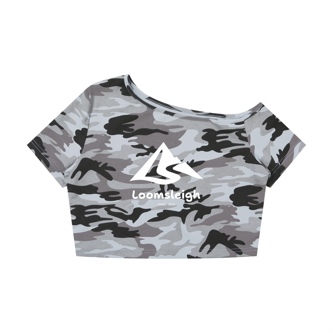 Women's Camo Off-Shoulder Crop T-Shirt