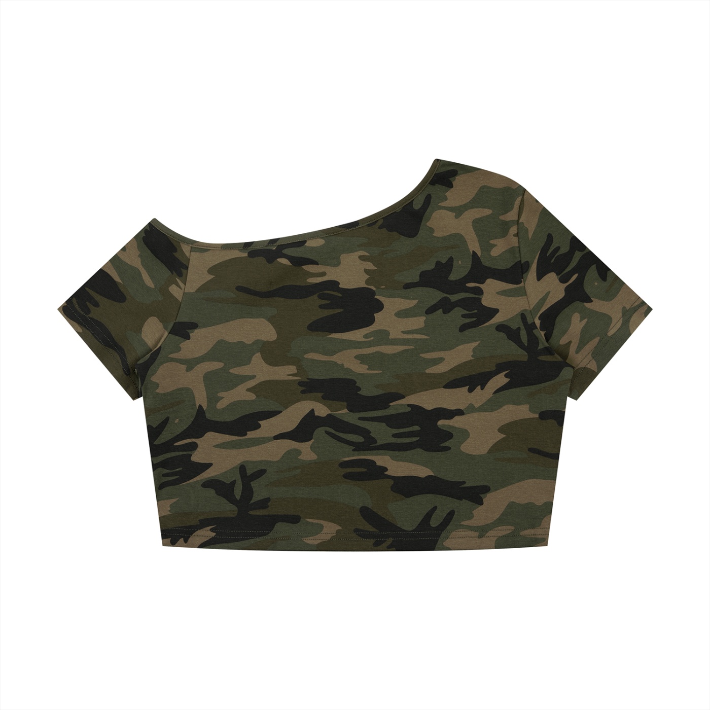 Women's Camo Off-Shoulder Crop T-Shirt - Image 8