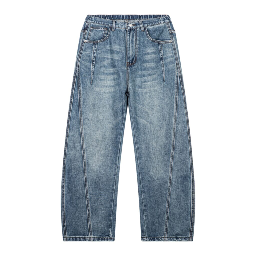 Unisex Vintage Wash Barrel Leg Denim Jeans