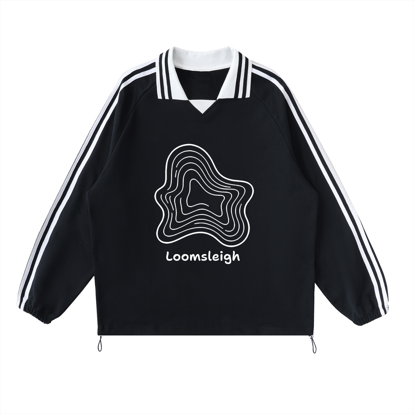 Contrast Striped Lapel Collar Sweatshirt